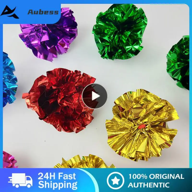 

5.5CM Cat sounding tin foil ball self-hey Toy Interactive Sound Ball Crinkle Ring Paper Kitten Pet Toys Random Color