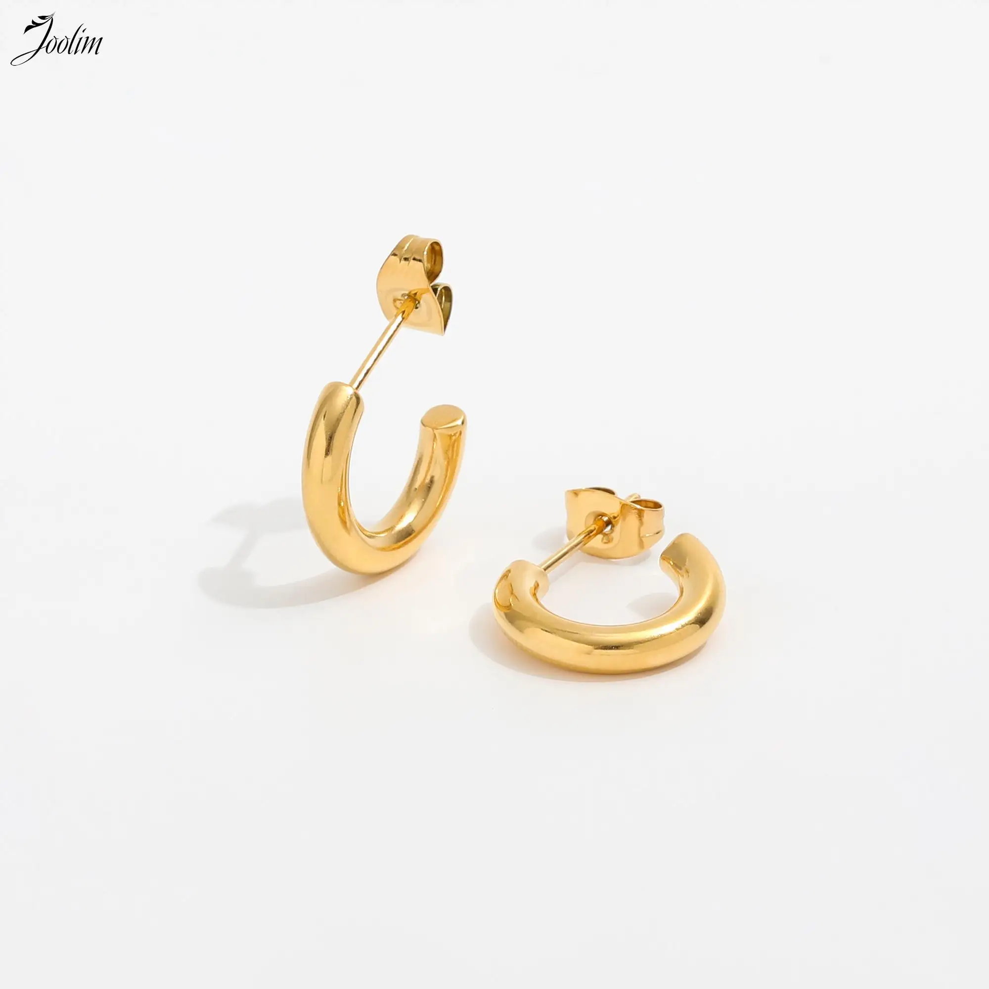 

JOOLIM Jewelry High End PVD Wholesale Waterproof Mini Simple Smooth C-shaped Hoop Stainless Steel Earring For Women