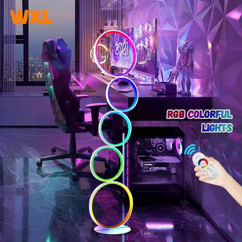 

RGB remote control led floor lamp modern colorful dimmable living room bedroom gaming room black white floor lamp