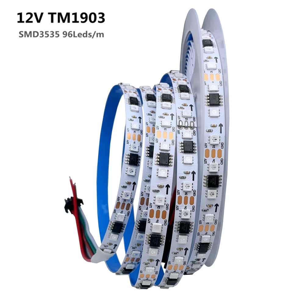 

Addressable TM1903 Dream Color LED Strip Light 12V 5m 96Leds/m SMD 3535 Similar WS2811 IC Smart Pixel RGB Tape For Home Decor