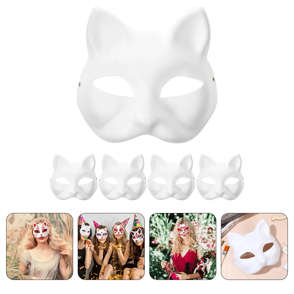 

5pcs Blank Cat Masks Kindergarten Costume Cosplay Mask Unpainted Cat Masks