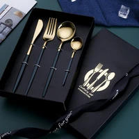 4 pcs stainless steel cutlery portugal set golden western tableware steak cubiertos de acero inoxidable kitchen accessories