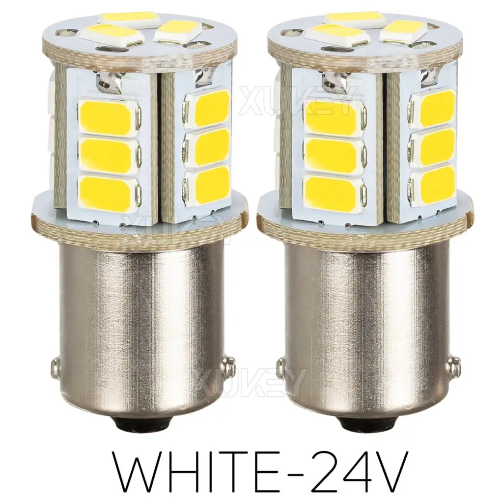 

2 красных/белых светодиода 24 В BA15s 246 R10W SMD Внутренние лампы номерного знака HGV Грузовик Купол Карта Свет Боковые габаритные лампы дневного света