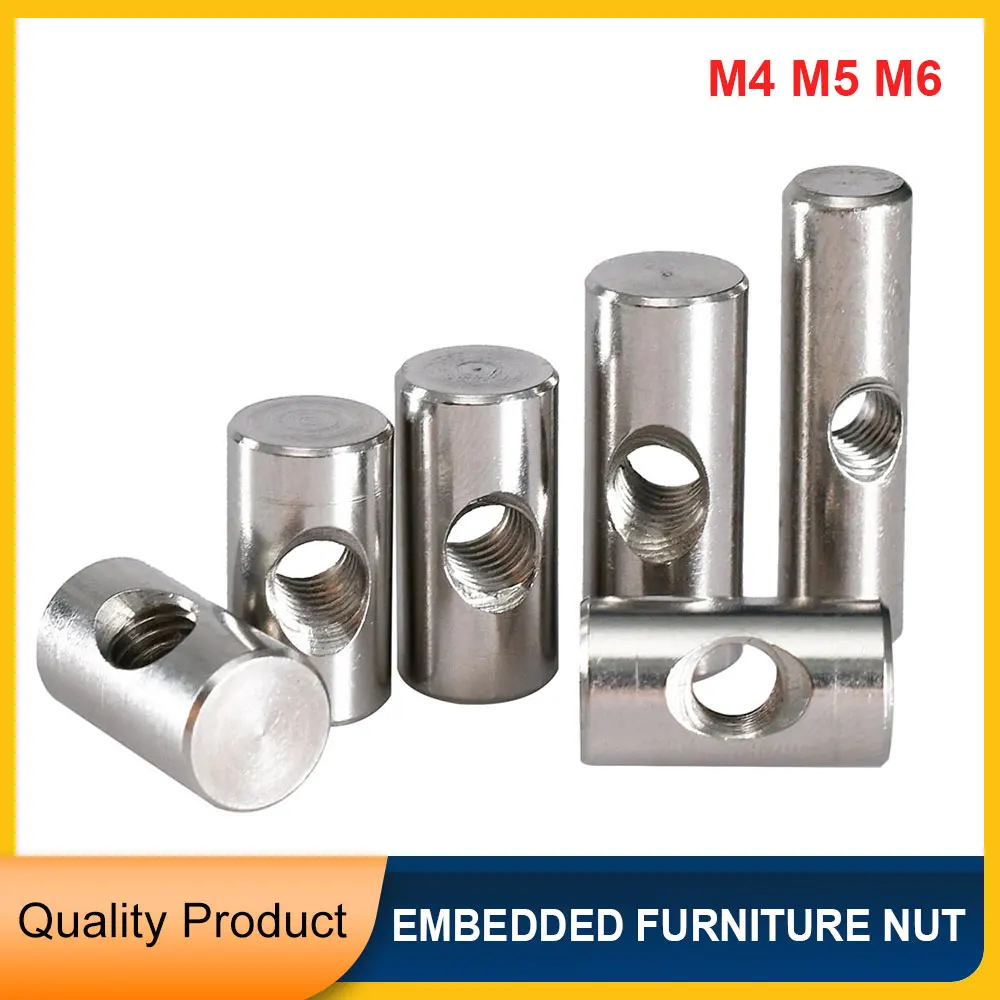 

M4 M5 M6 Barrel Bolts 304 Stainless Steel Dowel Cylindrical Pin Cross Hole Hammer Embedded Nut for Wood Furniture Accessories