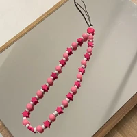 2022 new acrylic star color round bead mobile phone chain key chain love small fresh anti lost mobile phone lanyard