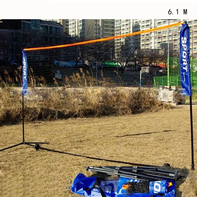 

Портативный набор для бадминтона, стальная рама, стойка для волейбола, стойка для воланов, сетчатая опорная стойка WJ6.1 6,1 м, для спорта на открытом воздухе