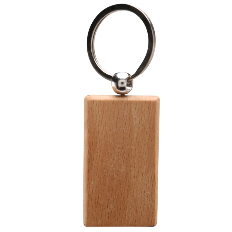 

50 Blank Wooden Keychain Rectangular Engraving Key ID Can Be Engraved DIY