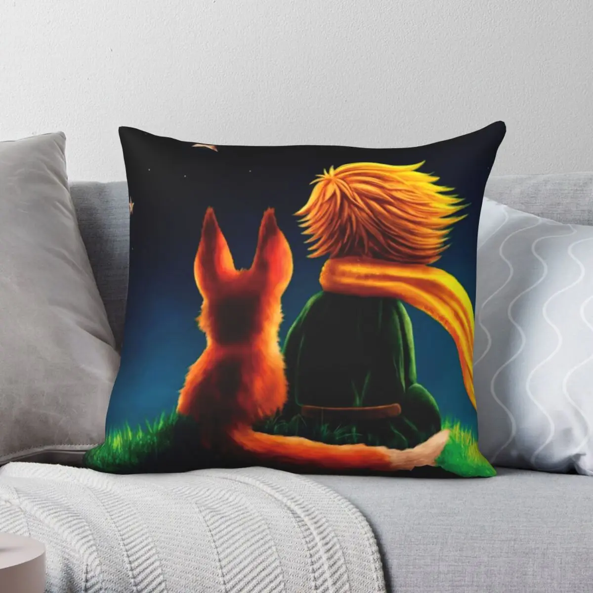

The Little Prince Star Pillowcase Polyester Linen Velvet Printed Zip Decor Car Cushion Case