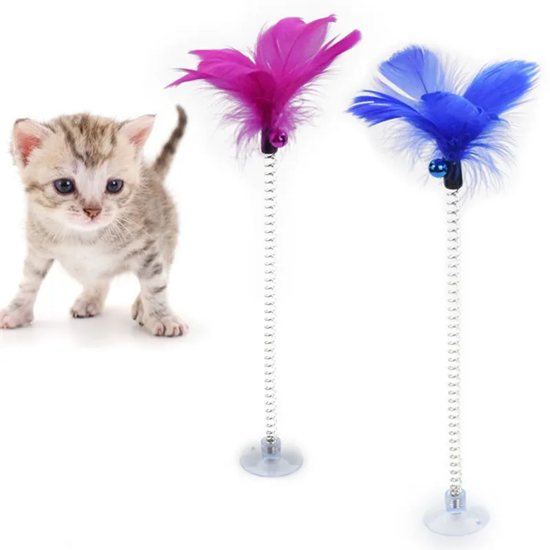 

Cat Toys Feather Cat Toys Interactive Suction Cup Bite Scratch Cats Toy with Bell Flexible Spring Cats Toy Stick Pet Supplies