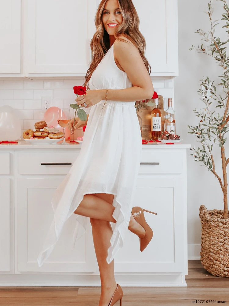 

Женское шифоновое платье-миди без рукавов, с V-образным вырезом