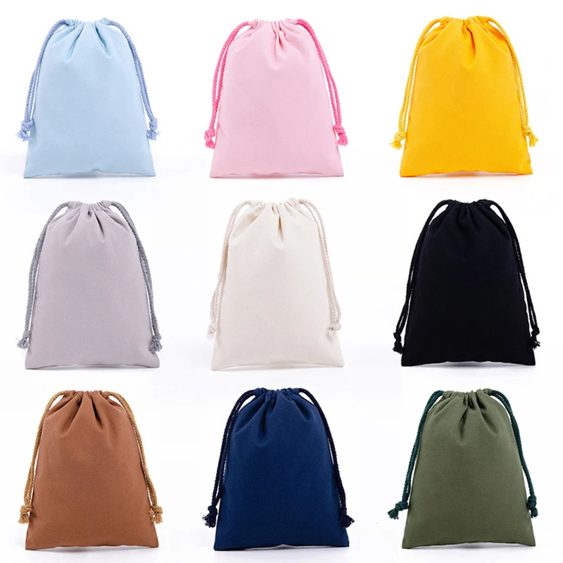 

11 Colors Reusable Cotton Drawstring Bags Customized Fabric Storage Bag for Kitchen Sundries Gift Packaging Bag Drawstring Pouch