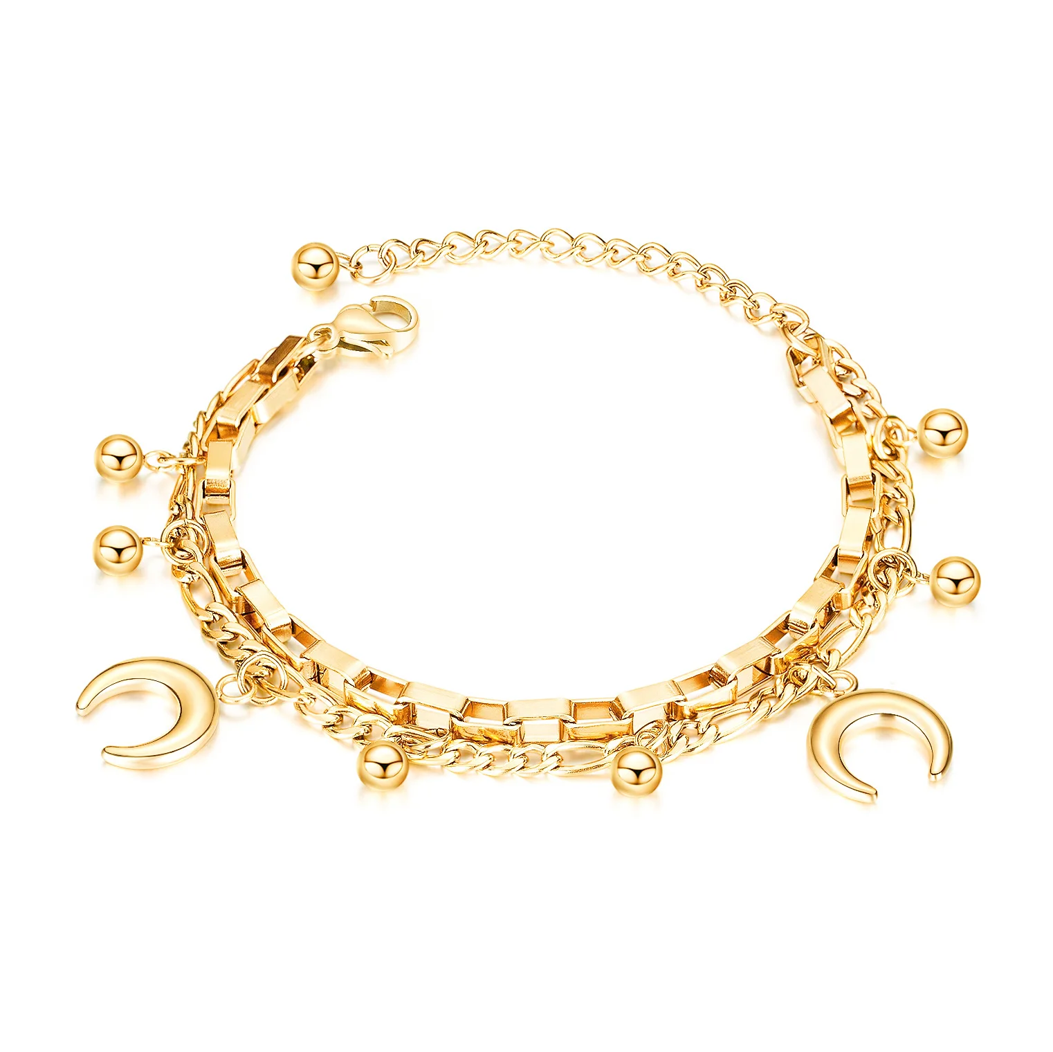

Fashion Multi-layer Stainless Steel Personality Ball Moon Bracelet Women