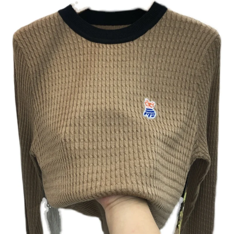 Осень и зима 2024 новый корейский шерстяной свитер с круглым вырезом вышитой нитью