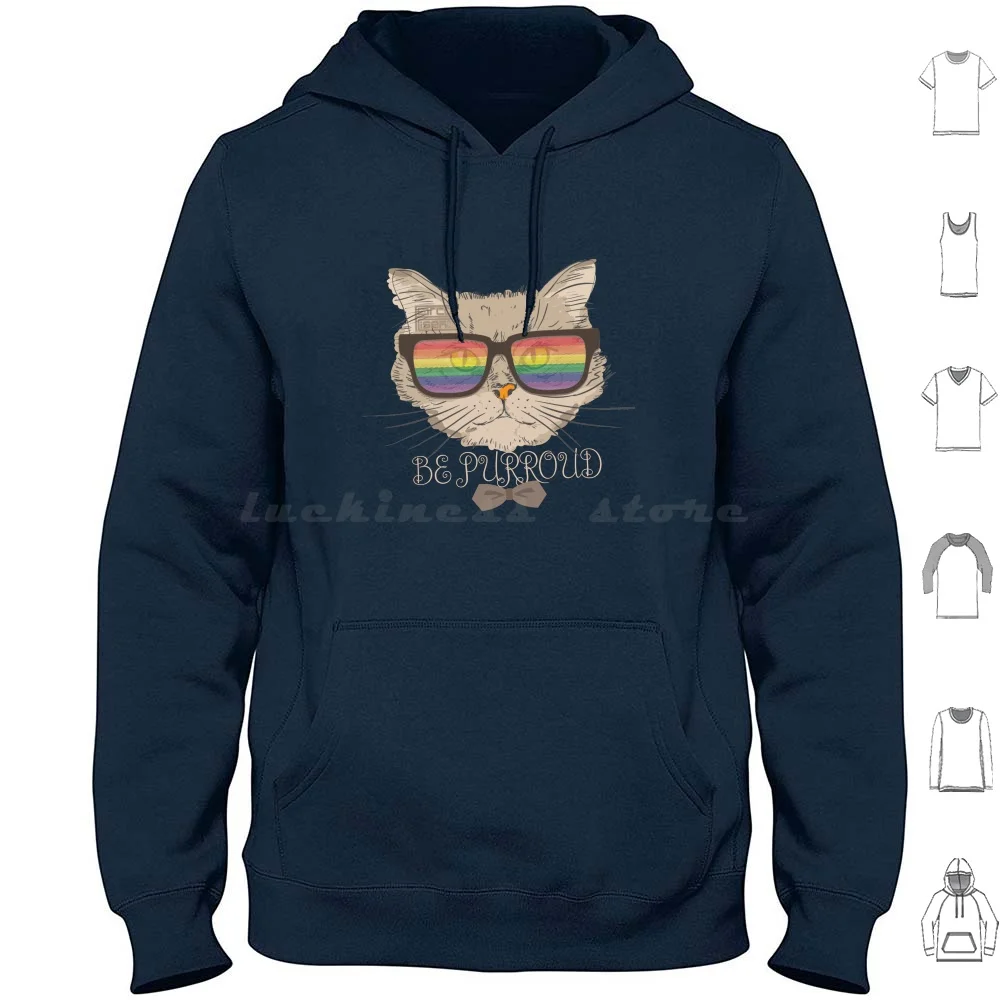 

Hipster Cat Purroud Proud Queer Pride Hoodie cotton Long Sleeve Advocate Androsexual Asexual Be Proud Be Purroud Bisexual Cat