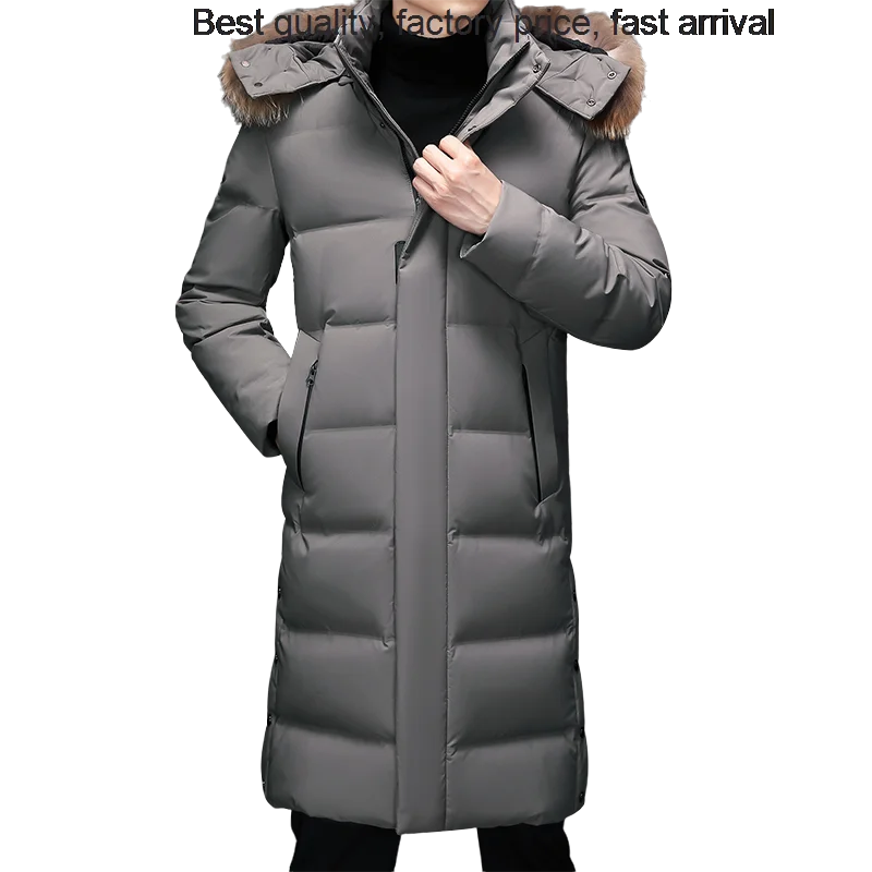 High quality luxury brand Solid color jacket detachable hat long duck down hooded fur collar windbreaker winter thickening warm
