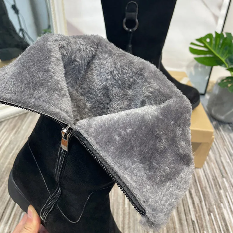 High Boots Women Warm Plush Suede Ladies Long Boots Comfortable Winter Female Wedge Cotton Shoes Mid-calf Fur Zapatos Mujer 2022