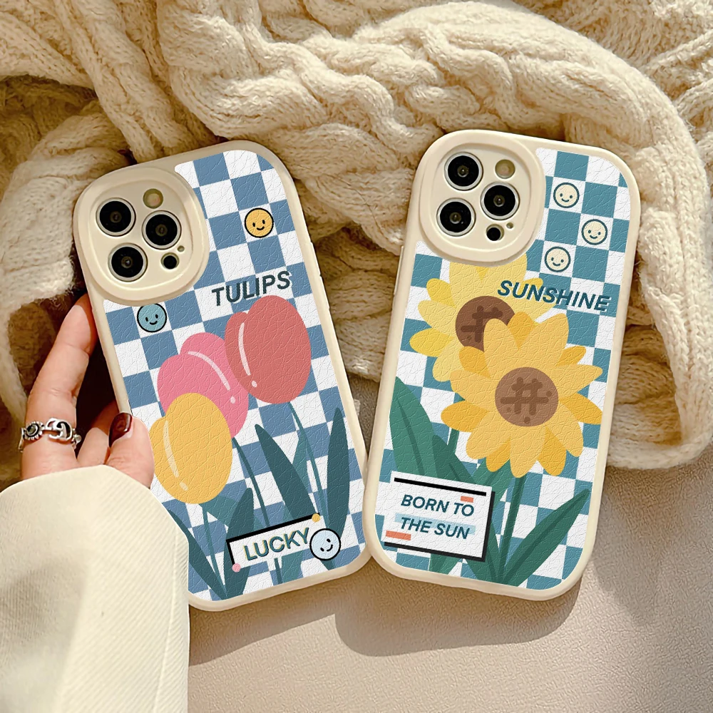 

Checkerboard Phone Case For Iphone 12 Case Iphone 13 11 14 Pro Max XR 7 8 14 Plus XS Max X SE 2020 Fundas Silicone Flower Cover