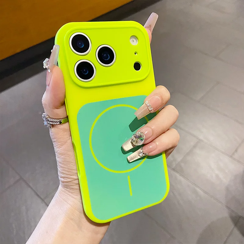 Фото Цветной силиконовый чехол с технологией Color Blocking для Magsafe, совместимый с iPhone 18, 17, 16, 15, 14, 13 Pro Max, с магнитной беспроводной зарядкой, ударопрочный. №2