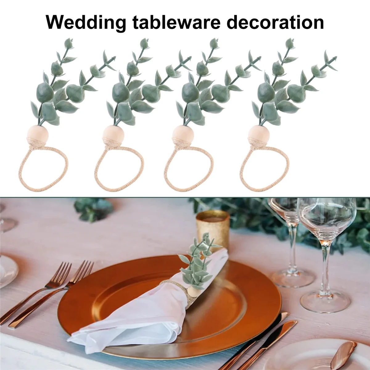 6 шт. кольца для салфеток с эвкалиптом деревянные бусины ручной работы домашний