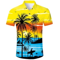 mens hawaiian shirts eu size 5xl coconut tree 3d print summer loose short sleeve shirt casual button down beach shirts holiday