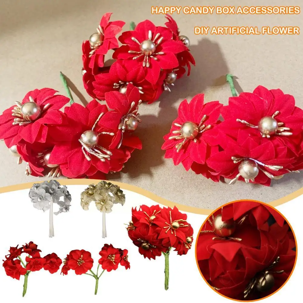 

1 Bunch/6pcs Mini Red Little Christmas Flower Bouquet Artificial Silk Flowers For Wedding Party Decor Diy Scrapbooking Wrea Y9u8