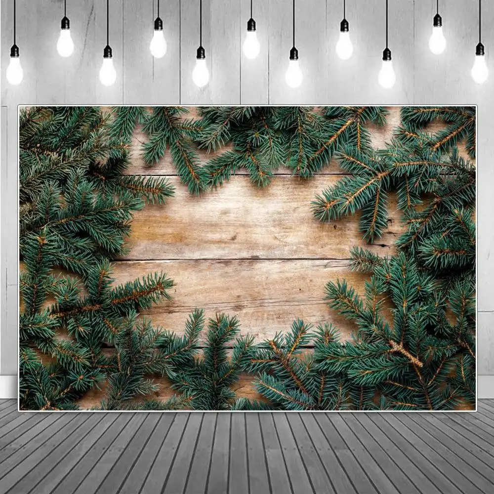 

Пользовательские рождественские сосновые иглы деревянная доска фотография фоны дети зеленые доски украшение Студия фото фоны реквизит