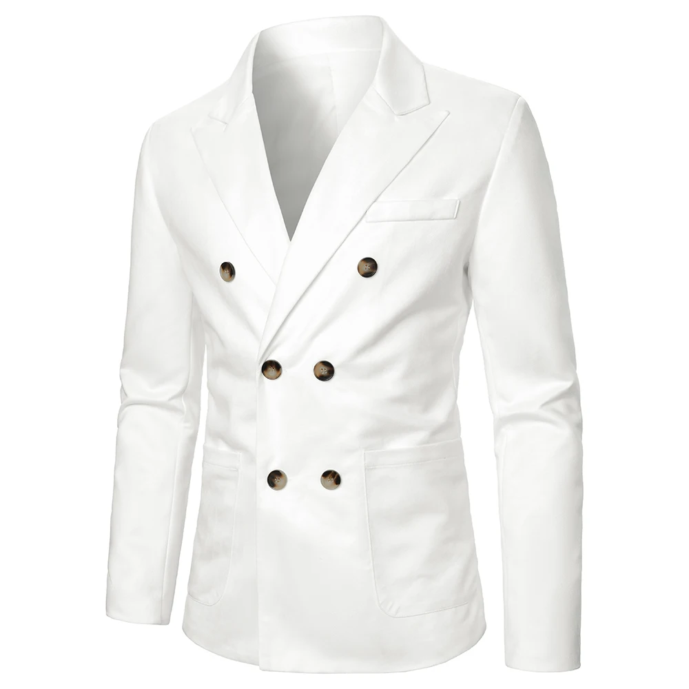 Мужской пиджак однотонный двубортный мужской на пуговицах повседневный