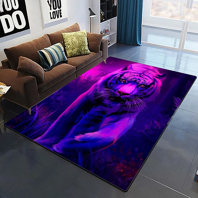 Art Domineering Tiger 3D Print Carpets for Living Room Bedroom Decor Carpet Soft Flannel Home Bedside Floor Mat Play Area Rugs