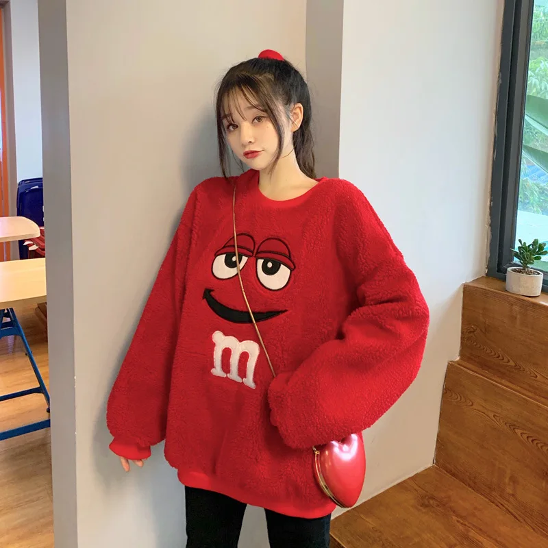 

Lamb Sweater Women's Autumn and Winter 2022 Korean Students Loose Cartoon Embroidery Jacket Ins Korean Women's Dress Y2k