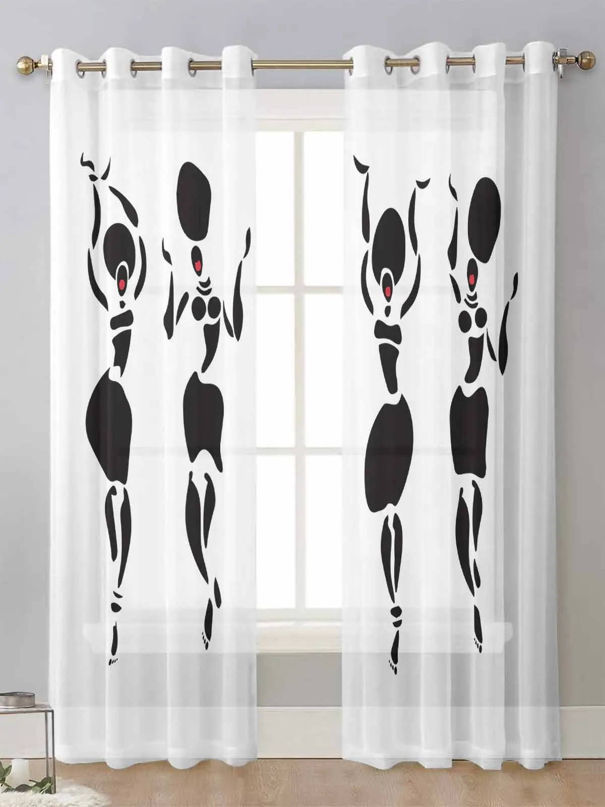 

African Tribes Ethnic Women Sheer Curtains For Living Room Window Transparent Voile Tulle Curtain Cortinas Drapes Home Decor