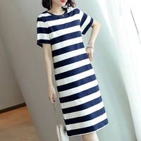 summer striped tshirt dress women 2022 retro simple a line midi korean dresses casual o neck short sleeve work party vestidos