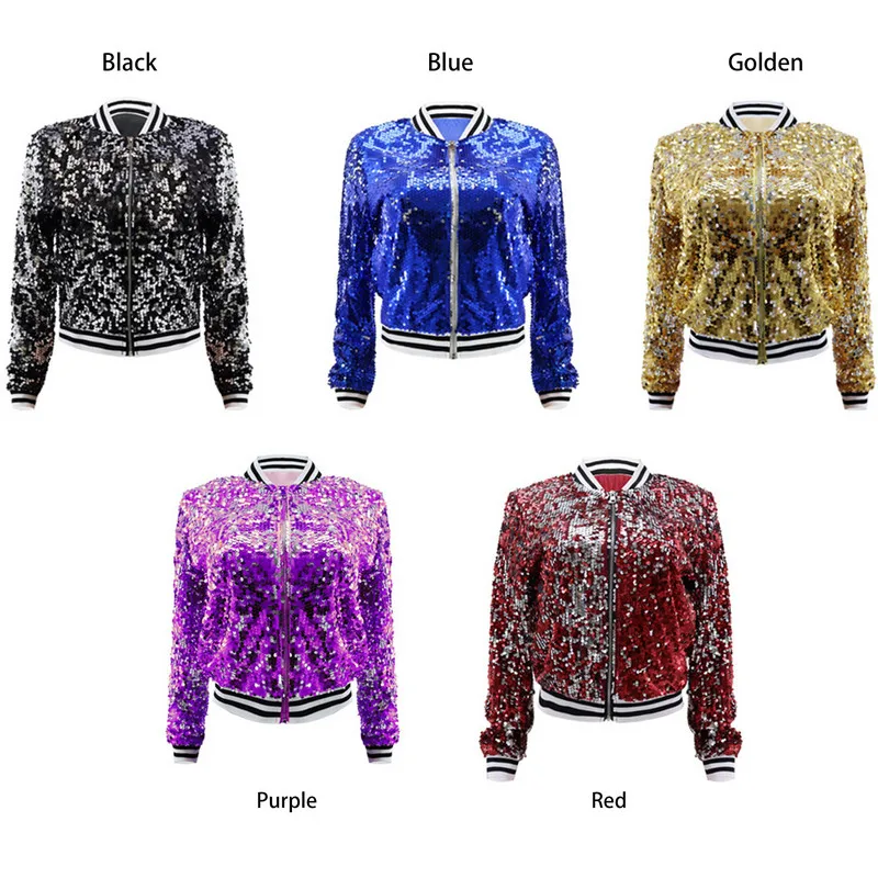 Женская Блестящая легкая куртка на молнии с длинным рукавом