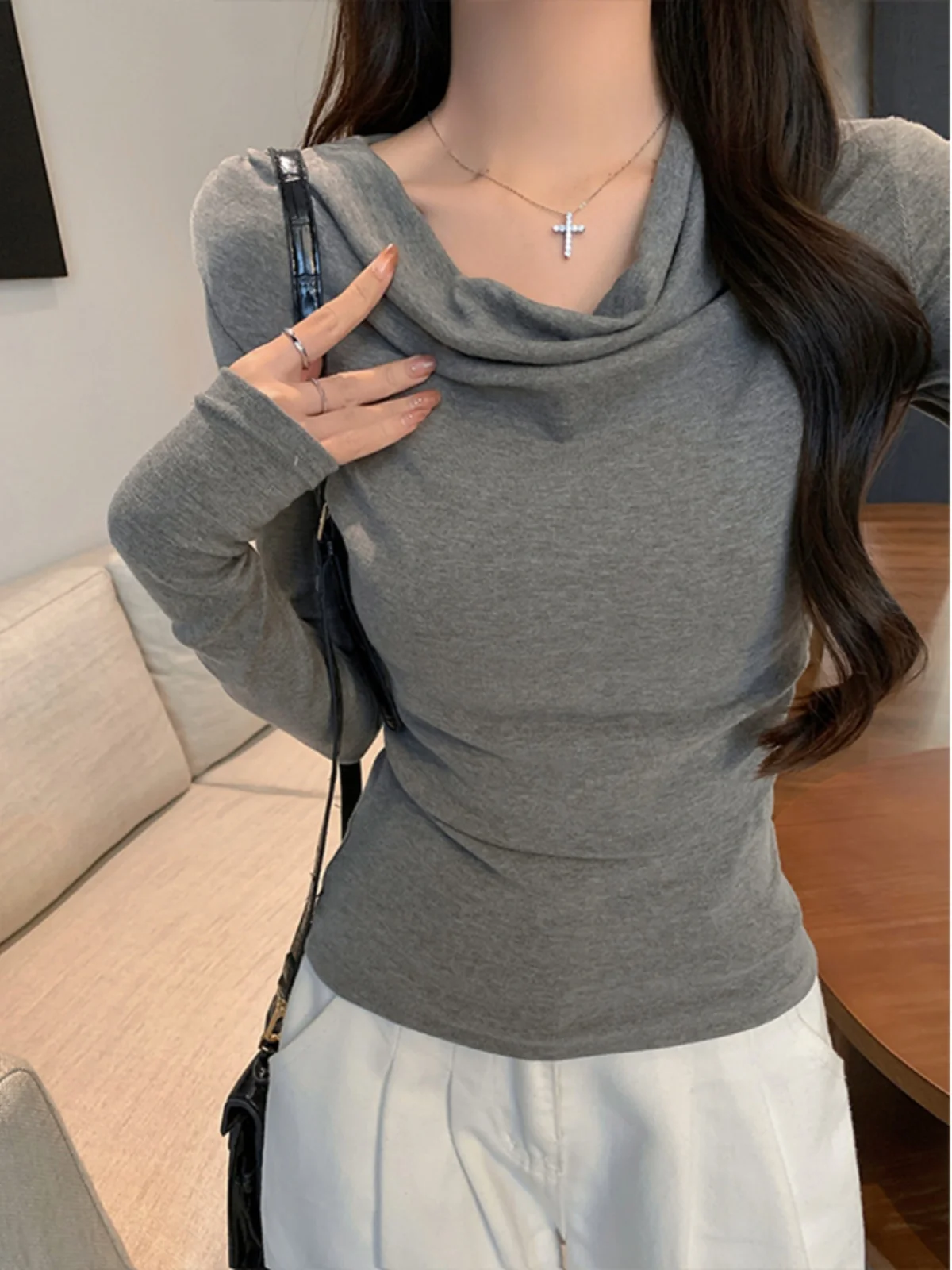 Женская футболка с откидным воротником Design Sense новинка 2024 осенняя супер красивая