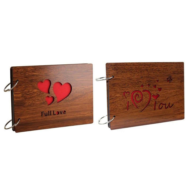 

Альбом для фотографий «сделай сам», самоклеящаяся Обложка из дерева, 8 х6 дюймов, с черными страницами, для свадьбы, Fami, 2 шт.