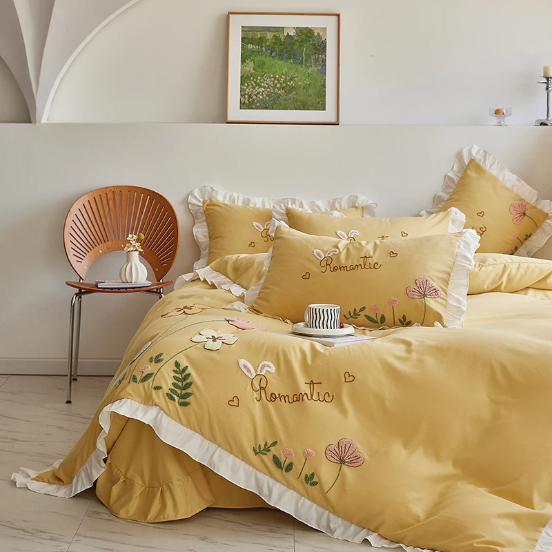 

Комплект постельного белья MissDeer с вышивкой, пододеяльник с наволочкой, кружевное стильное постельное белье для девочек, Комплект постельного белья розового цвета, Королевский размер