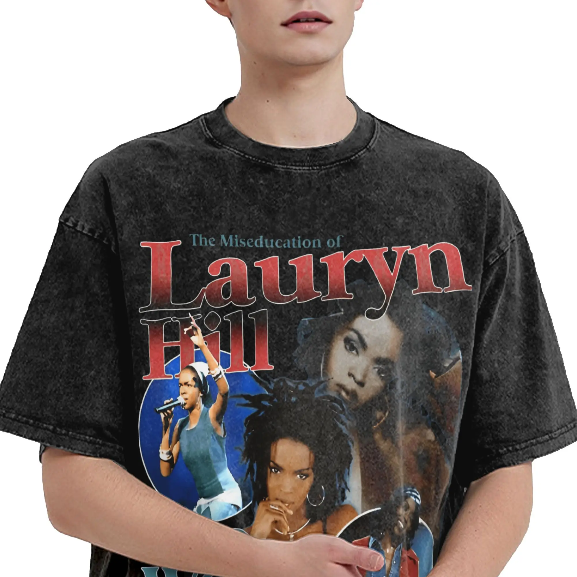 Винтажные футболки Lauryn Hill мужские с круглым вырезом из чистого хлопка стираная