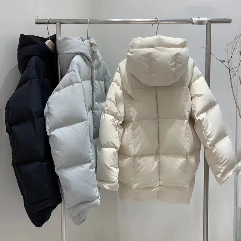 New Down Jacket Women Black Technology Waterproof Winter New Loose Basic Solid Hooded Thick Light Weight  Down Coat For Woman