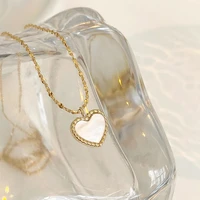 gd classic 316l stainless steel heart pendant necklace white shell gold plated necklace for women jewelry gift