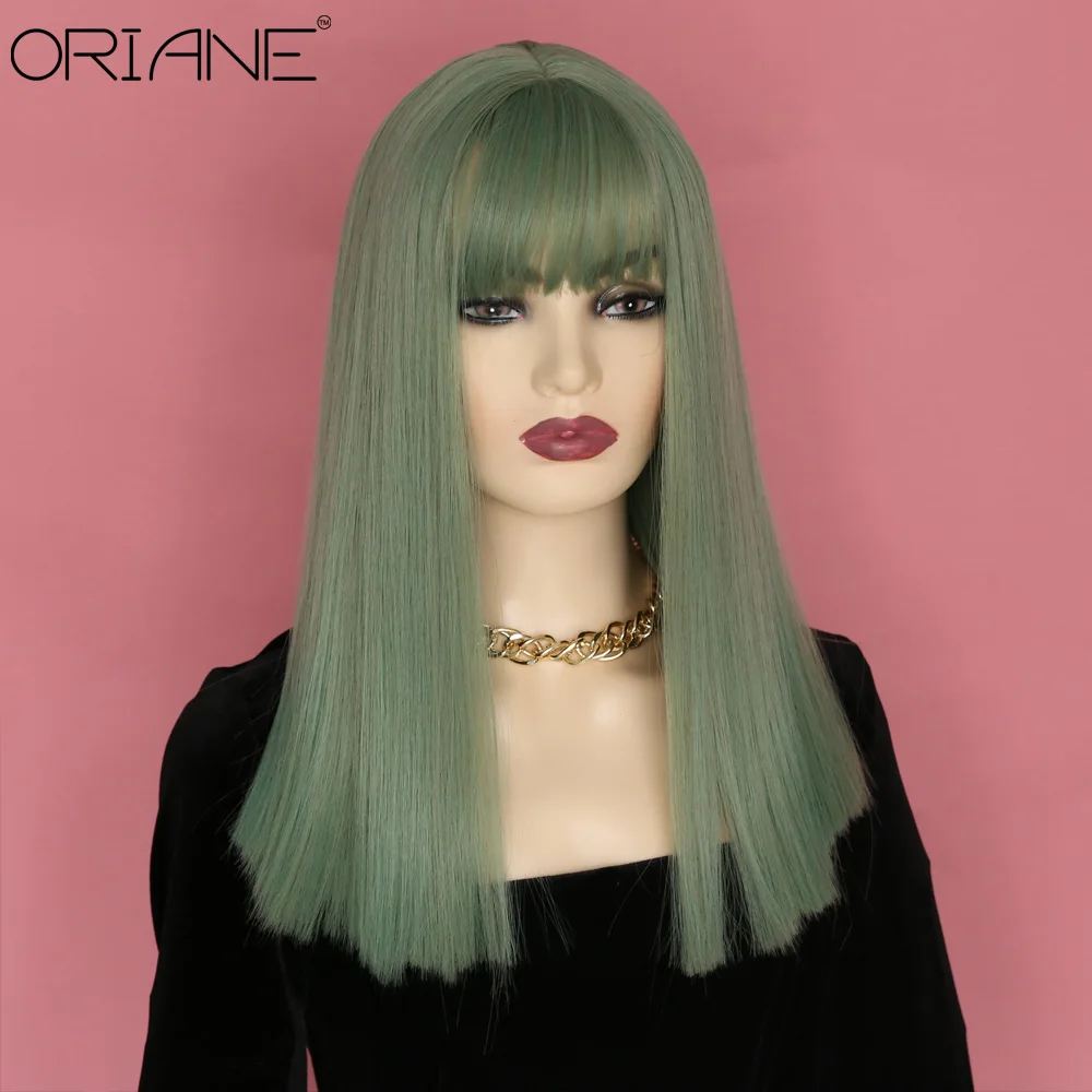 

ORIANE Green Synthetic Wig With Bangs For Women Party Delicate Lolita Cosplay Wigs Natural Soft Daily Wear High Temperature Wigs