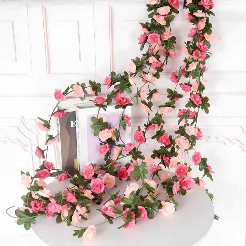

240cm Artificial Flowers Vine 45pcs Fake Rose Flower Ivy Wedding Decoration Home Room Wall DIY Hanging Garland Garden Decoration