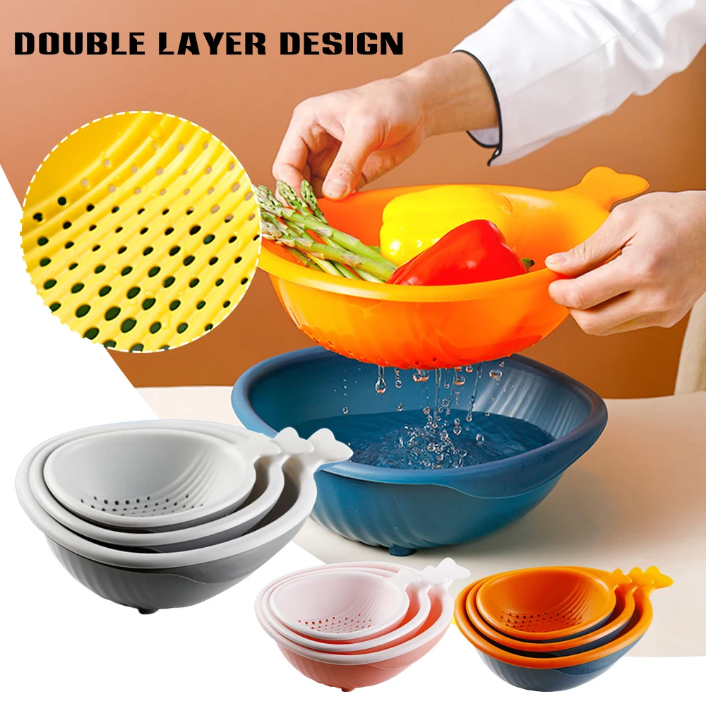 

6Pcs Food Strainer Multifunctional Kitchen Drainer Basket Set Space Saving For Washing Draining Fruits Vegetables Pasta Storage