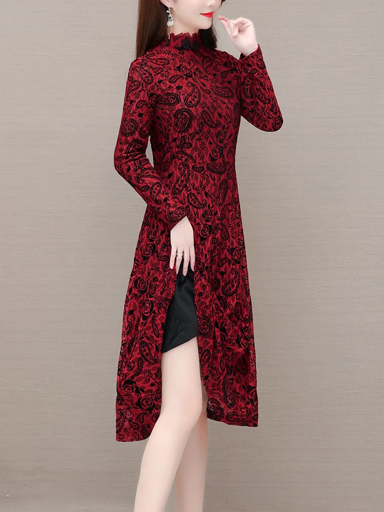 Толстое кружевное платье на флисовой подкладке женское осенне-зимнее