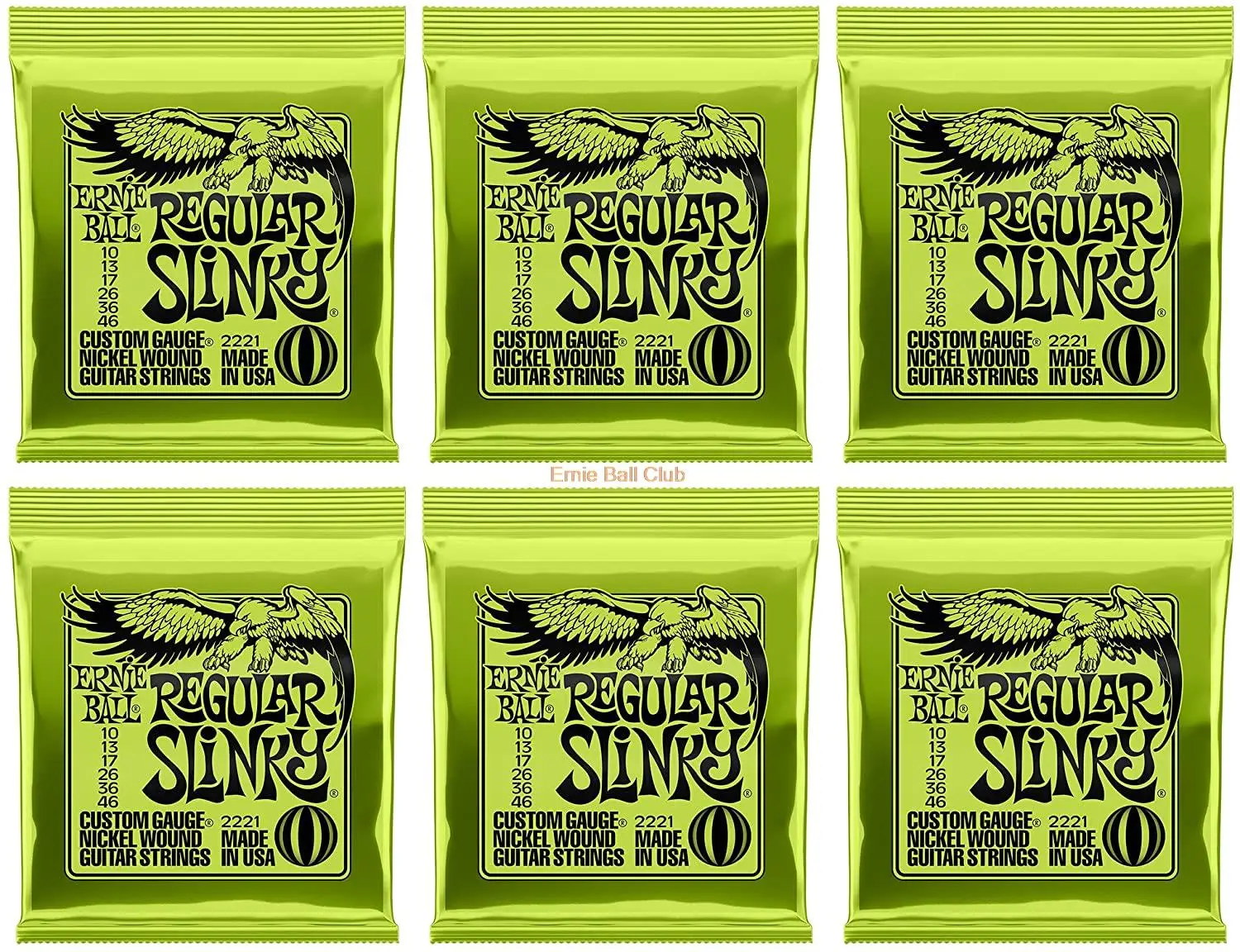 

6 Packs Full Set Ernie-Ball 2221 Nickel Electric Guitar Strings Regular-Slinky (010-046)