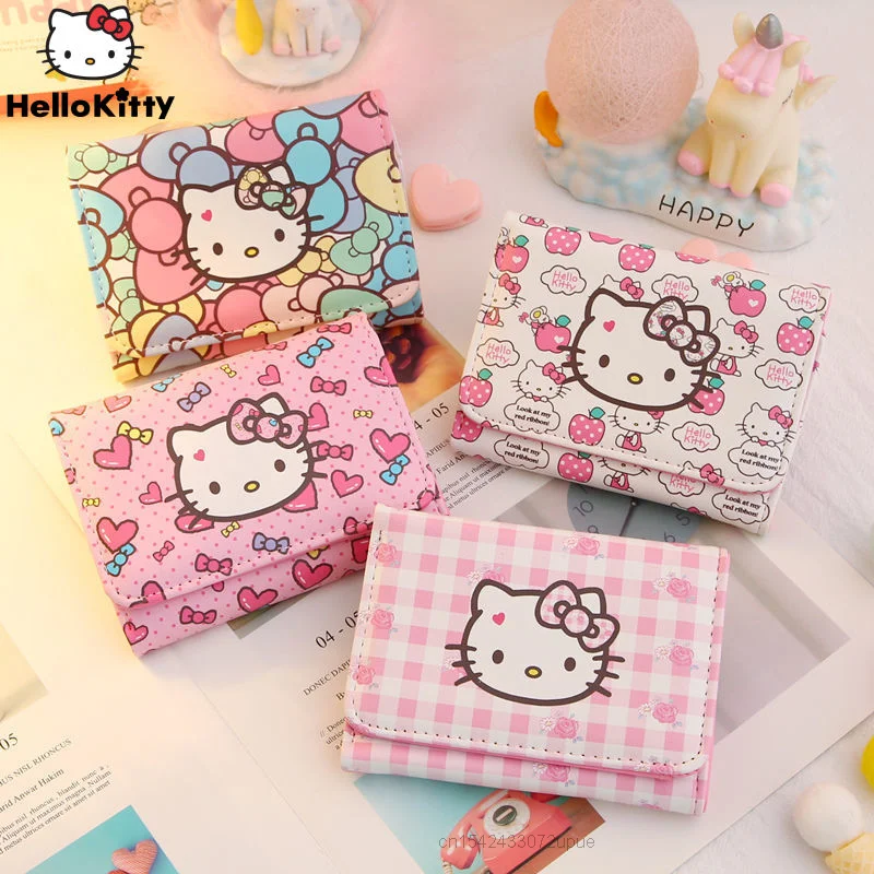 Cartoon Wallet Bag Women's Short And Long Cute Japanese Girly Heart Small Ultra-thin Folding Hello Kitty Bag Card Holder Handbag