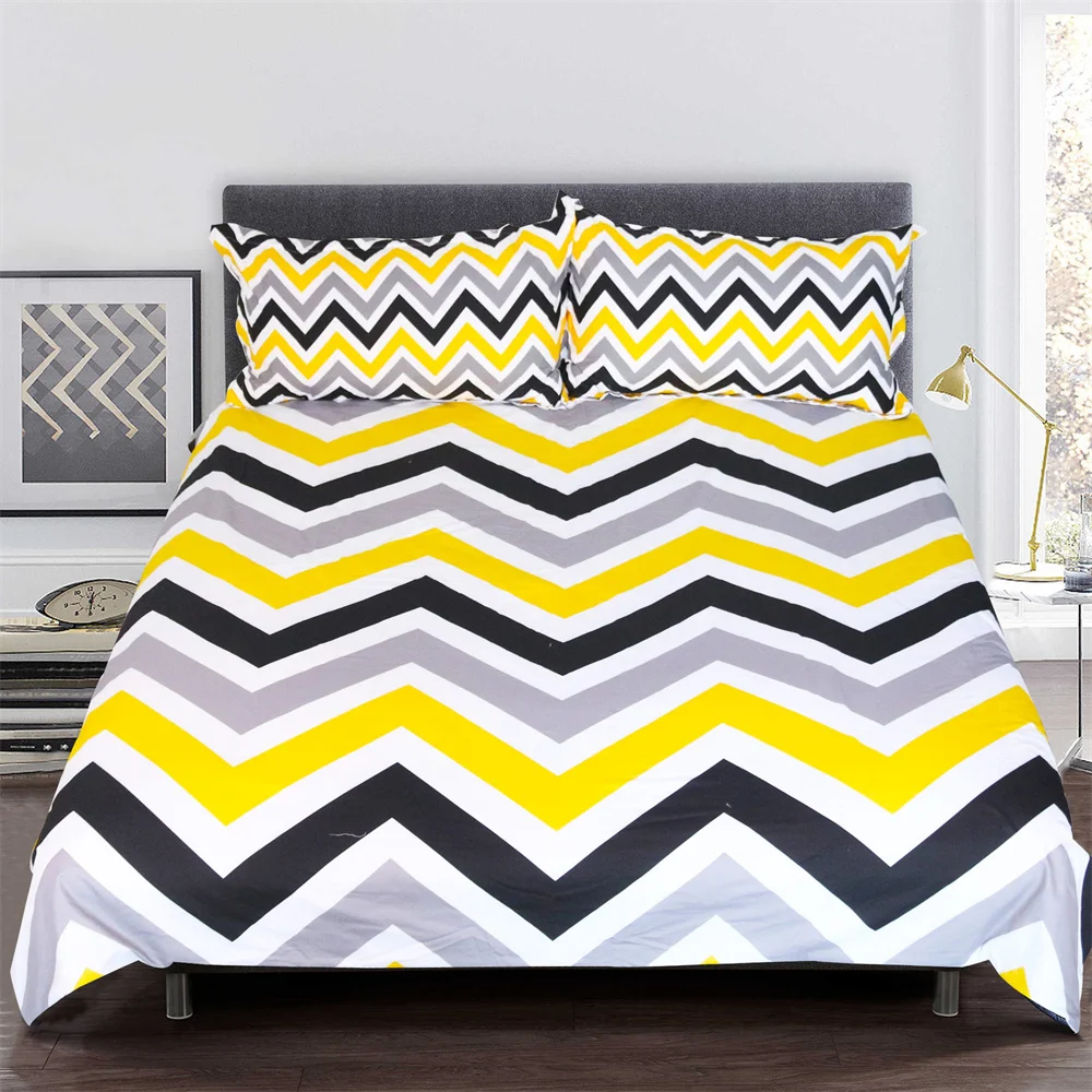

Modern Yellow and Black Stripe Duvet Cover and Pillowcase Simple Fashion Bedding Set Queen Size