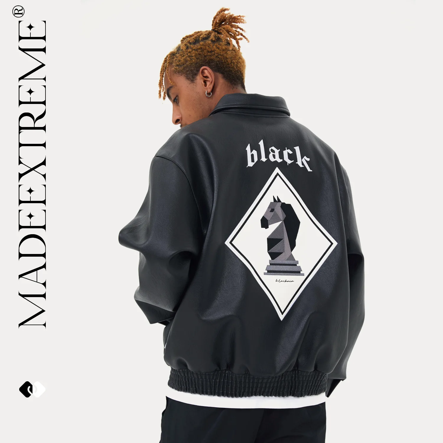 

BLACKAIR Horse Embroidery PU Leather Jacket Moto & Biker Leather & Suede Mens Leather Jacket