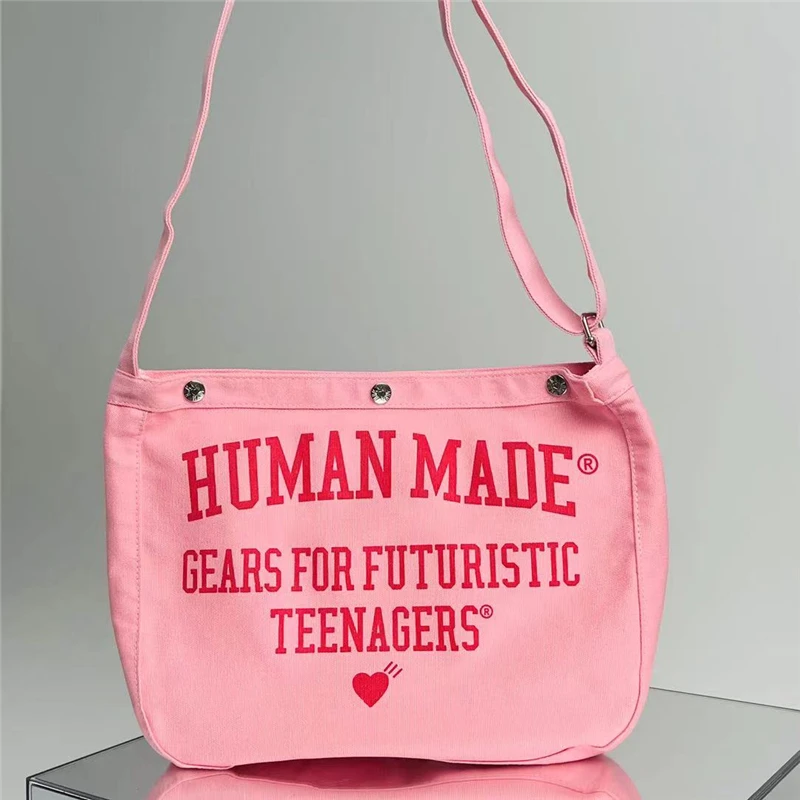 HUMAN MADE Bag Men Women Best Quality HUMAN MADE Pink Shoulder Messenger Bag Love Canvas Casual Bag