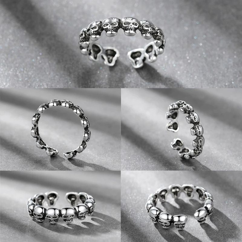 

Punk Open Ring Skull Skeleton Vintage Silver Color Adjusment for Women Men Kid Fashionable Korean Style Chunky Jewelry