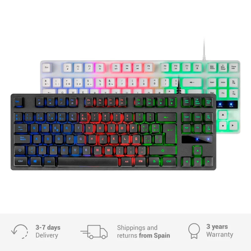 

Игровая клавиатура Mars Gaming MK02 H-Mech, компактный дизайн TKL, радужное освещение FRGB, технология anti ghosting, испанский/французский/Por