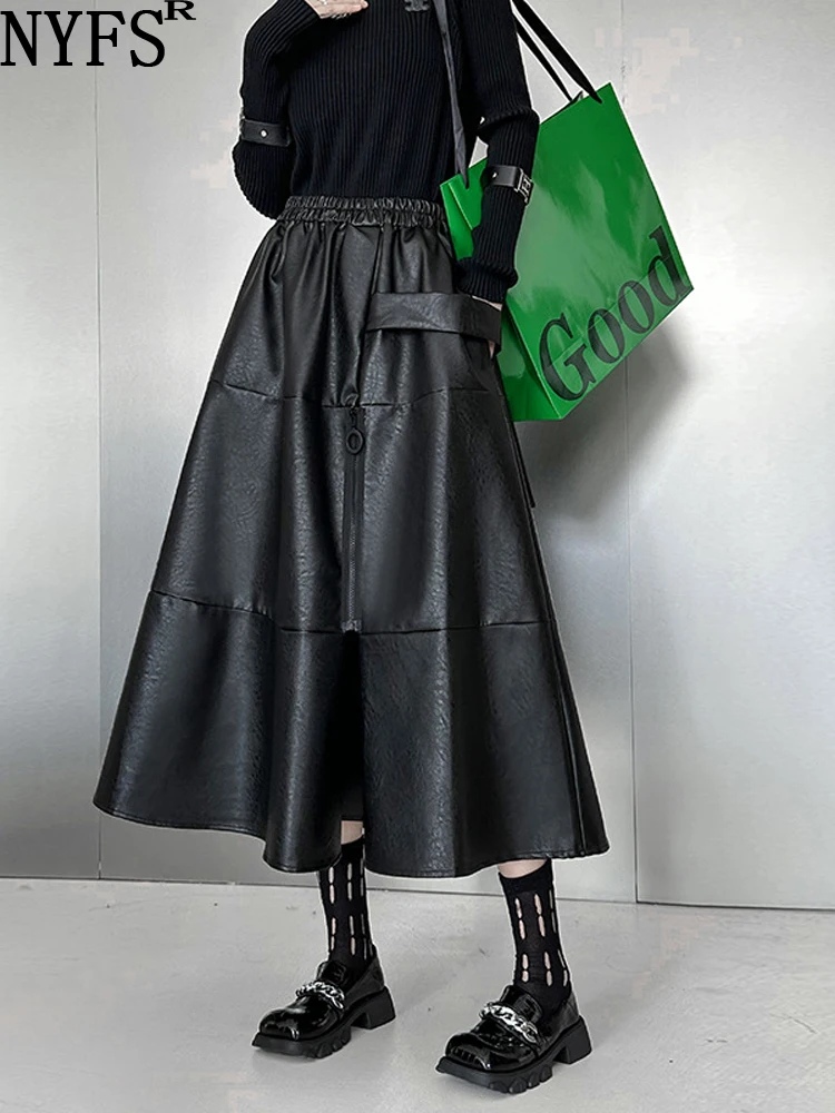 

Женская юбка из ПУ кожи NYFS, свободная юбка с высокой талией, в темноте, осень 2023